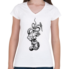 PRINTFASHION Harc a kígyóval - Női V-nyakú póló - Fehér