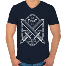 PRINTFASHION Harc az élet - Férfi V-nyakú póló - Sötétkék férfi póló