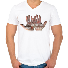 PRINTFASHION HARD WORK - Férfi V-nyakú póló - Fehér férfi póló