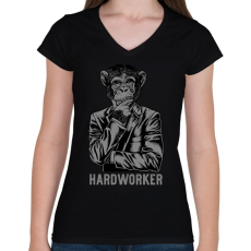 PRINTFASHION Hardworker - Női V-nyakú póló - Fekete