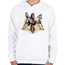 PRINTFASHION Három ló vágtázik - Gyerek kapucnis pulóver - Fehér gyerek pulóver, kardigán