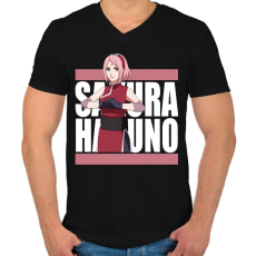 PRINTFASHION Haruno Sakura - Férfi V-nyakú póló - Fekete