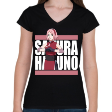 PRINTFASHION Haruno Sakura - Női V-nyakú póló - Fekete női póló