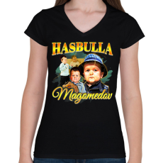 PRINTFASHION Hasbulla Magomedov - Női V-nyakú póló - Fekete