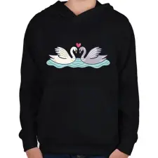 PRINTFASHION Hattyú love - Gyerek kapucnis pulóver - Fekete gyerek pulóver, kardigán