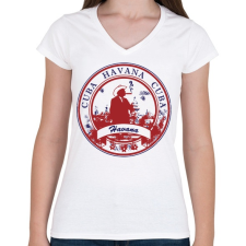 PRINTFASHION Havanna Kuba - Női V-nyakú póló - Fehér női póló