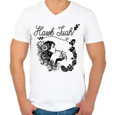 PRINTFASHION Hawk Tuah - split on that thang - Férfi V-nyakú póló - Fehér férfi póló