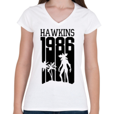 PRINTFASHION hawkins 1986 - Női V-nyakú póló - Fehér