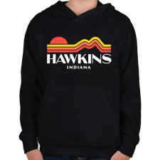 PRINTFASHION Hawkins Indiana Retro - Gyerek kapucnis pulóver - Fekete gyerek pulóver, kardigán