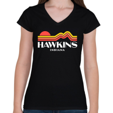 PRINTFASHION Hawkins Indiana Retro - Női V-nyakú póló - Fekete női póló