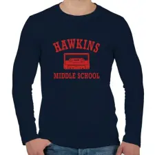 PRINTFASHION Hawkins Middle School - Piros - Férfi hosszú ujjú póló - Sötétkék férfi póló