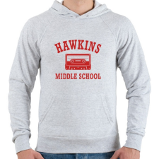 PRINTFASHION Hawkins Middle School - Piros - Férfi kapucnis pulóver - Sport szürke férfi pulóver, kardigán
