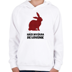 PRINTFASHION Házi nyúlra de lövünk - Gyerek kapucnis pulóver - Fehér