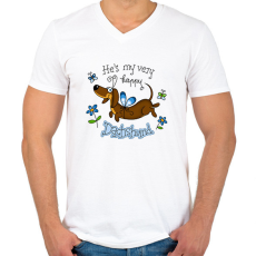PRINTFASHION He's very happy dachshund - Férfi V-nyakú póló - Fehér
