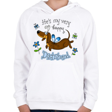 PRINTFASHION He's very happy dachshund - Gyerek kapucnis pulóver - Fehér