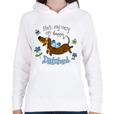 PRINTFASHION He's very happy dachshund - Női kapucnis pulóver - Fehér női pulóver, kardigán