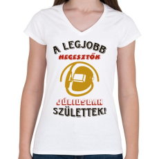 PRINTFASHION Hegesztő szülinapja július színes - Női V-nyakú póló - Fehér