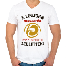 PRINTFASHION Hegesztő szülinapja szeptember színes - Férfi V-nyakú póló - Fehér