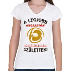 PRINTFASHION Hegesztő szülinapja szeptember színes - Női V-nyakú póló - Fehér