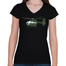 PRINTFASHION Helikopter - Női V-nyakú póló - Fekete női póló
