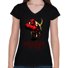 PRINTFASHION hellboy - Női V-nyakú póló - Fekete női póló