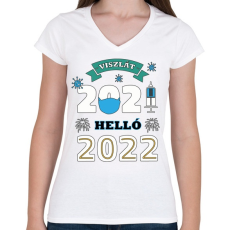 PRINTFASHION Helló 2022 - újév - Női V-nyakú póló - Fehér