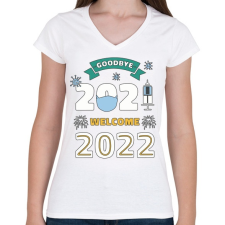 PRINTFASHION Helló 2022 - újév - Női V-nyakú póló - Fehér női póló