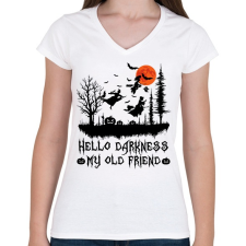 PRINTFASHION Hello darkness my old friend - Női V-nyakú póló - Fehér női póló