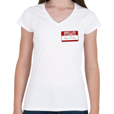 PRINTFASHION Hello, my name is - Női V-nyakú póló - Fehér női póló