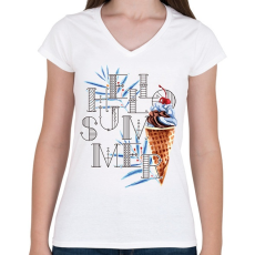 PRINTFASHION Helló nyár! - Női V-nyakú póló - Fehér