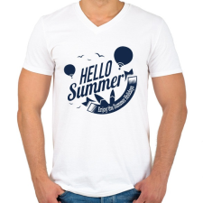 PRINTFASHION Hello Summer - Férfi V-nyakú póló - Fehér férfi póló