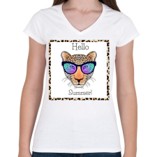 PRINTFASHION Hello Summer - Női V-nyakú póló - Fehér női póló