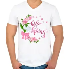 PRINTFASHION Hello Tavasz - Férfi V-nyakú póló - Fehér férfi póló