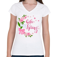 PRINTFASHION Hello Tavasz - Női V-nyakú póló - Fehér