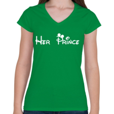 PRINTFASHION Her prince fehér - Női V-nyakú póló - Zöld női póló