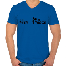 PRINTFASHION Her Prince - Férfi V-nyakú póló - Királykék