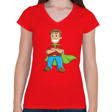 PRINTFASHION Hero - Női V-nyakú póló - Piros női póló