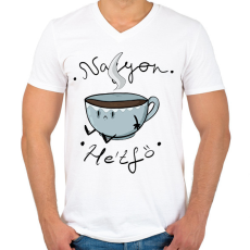 PRINTFASHION Hétfői kávé - Férfi V-nyakú póló - Fehér