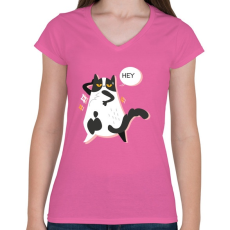 PRINTFASHION HEY - Női V-nyakú póló - Rózsaszín