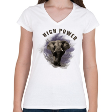 PRINTFASHION High Power - Női V-nyakú póló - Fehér