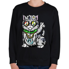 PRINTFASHION Hippi macska - Gyerek pulóver - Fekete