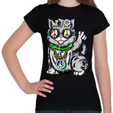 PRINTFASHION Hippi macska - Női póló - Fekete