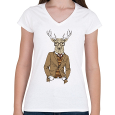 PRINTFASHION Hipster Deer - Női V-nyakú póló - Fehér