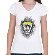 PRINTFASHION Hipster lion - Női V-nyakú póló - Fehér női póló