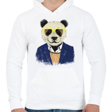 PRINTFASHION Hipster Panda - Férfi kapucnis pulóver - Fehér