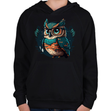 PRINTFASHION Hipszter Bagoly - Gyerek kapucnis pulóver - Fekete gyerek pulóver, kardigán