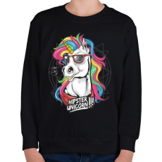 PRINTFASHION Hipszter unikornis - Gyerek pulóver - Fekete