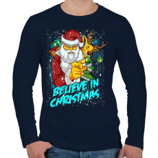 PRINTFASHION Hiszek a Karácsonyban - Férfi hosszú ujjú póló - Sötétkék