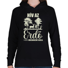 PRINTFASHION Hív az erdő - Női kapucnis pulóver - Fekete női pulóver, kardigán