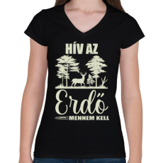 PRINTFASHION Hív az erdő - Női V-nyakú póló - Fekete